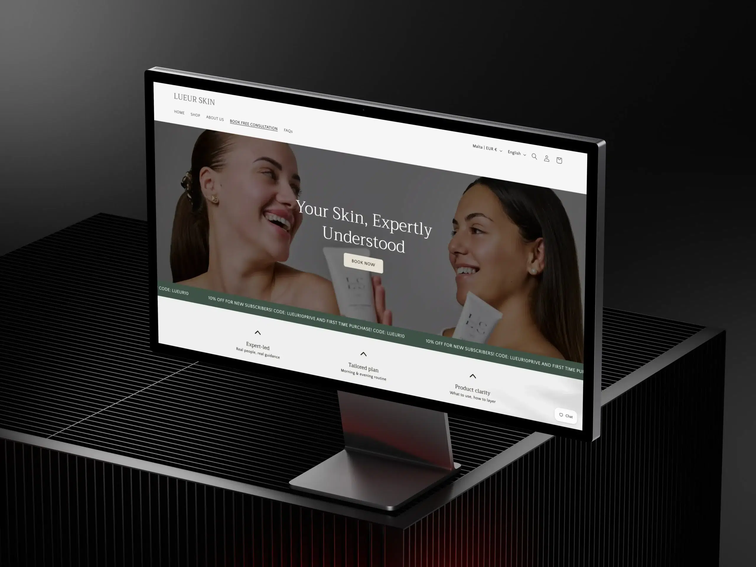 Lueur Skin custom Shopify website designed and developed by Dreivo