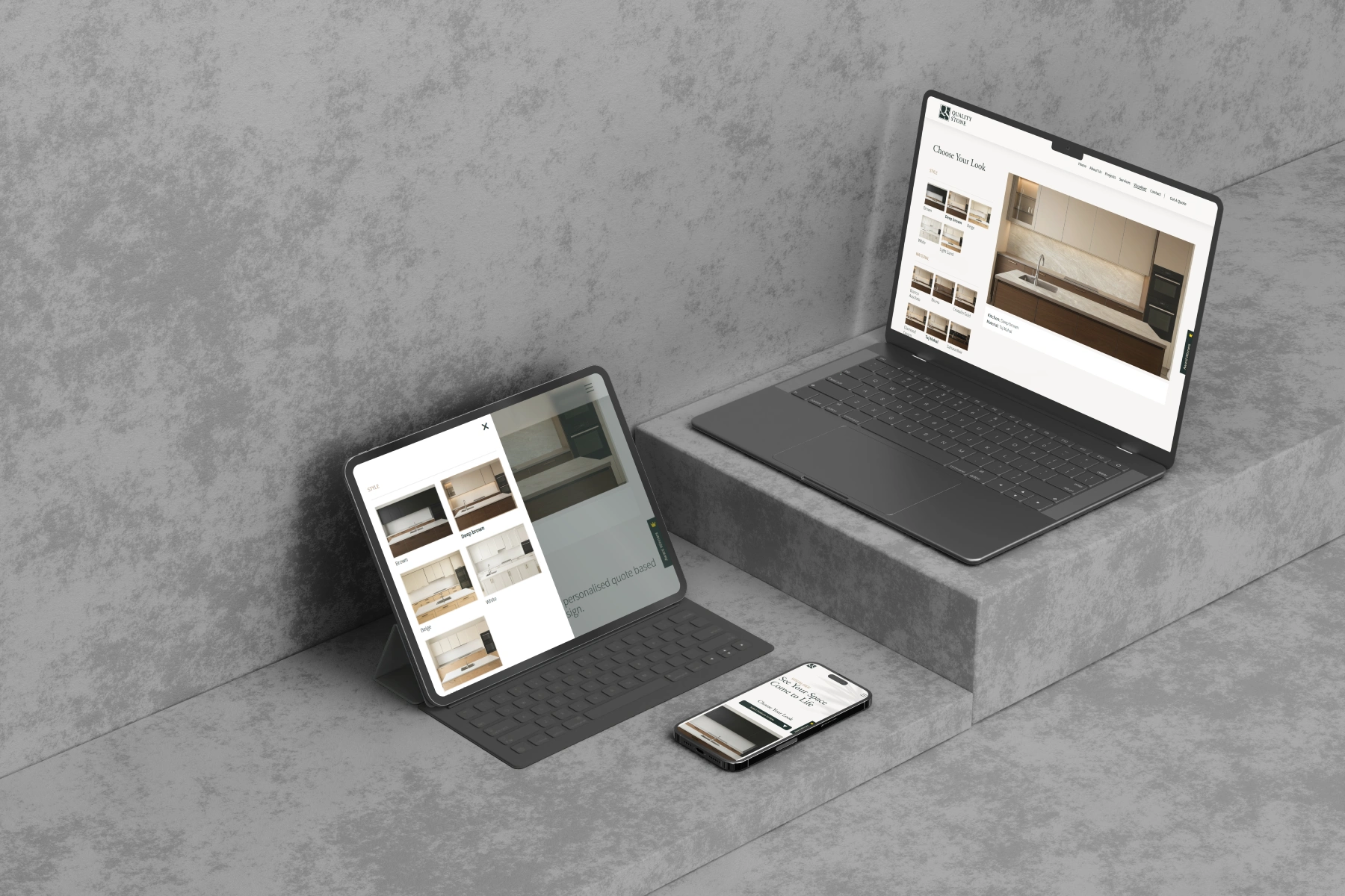 Quality Stone premium website with interactive Kitchen Visualiser and custom quote builder