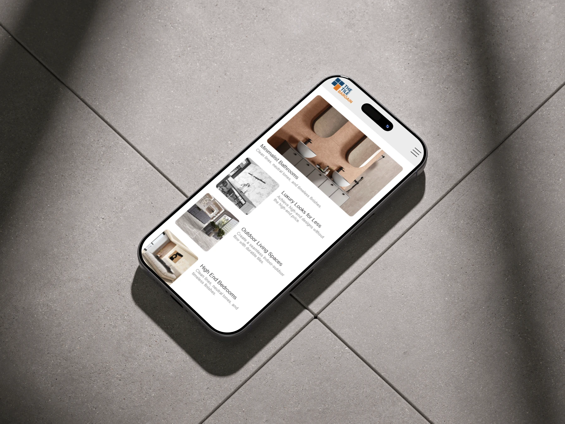 The Tile Bargain WordPress tile catalogue and quote request website designed by Dreivo